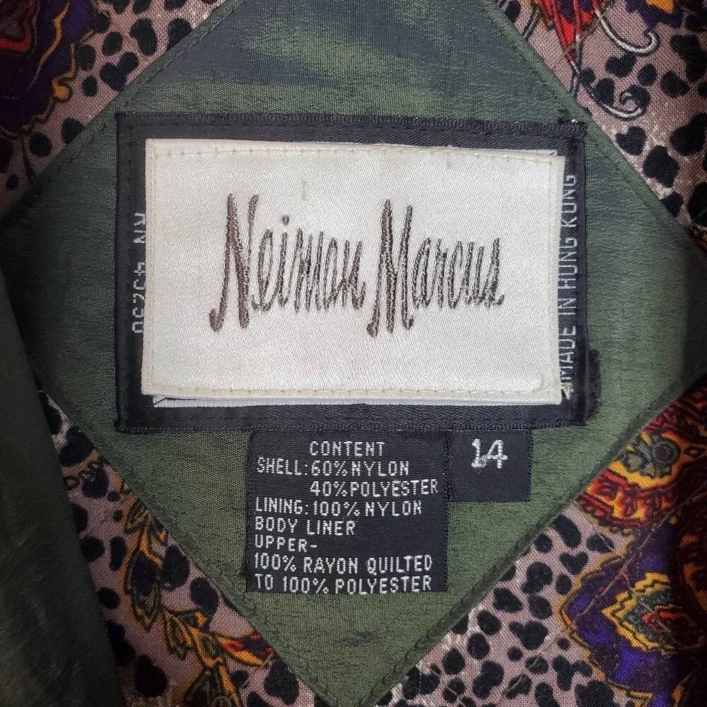 Neiman Marcus Double Breasted Belted Water Resistant Trench Coat Olive Green 14‎